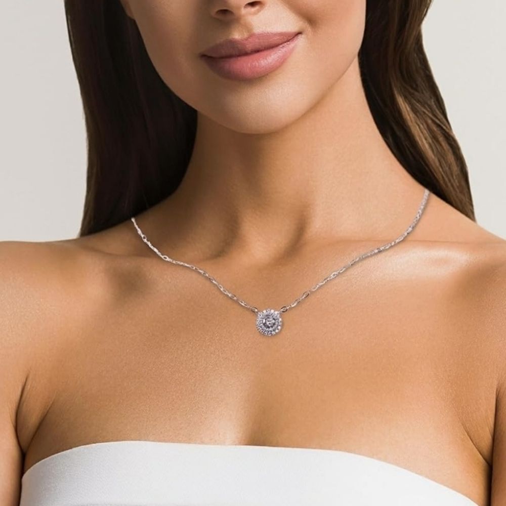 🔸️⏭️NIB White Gold Tone Cubic Zirconia Pendant Necklace